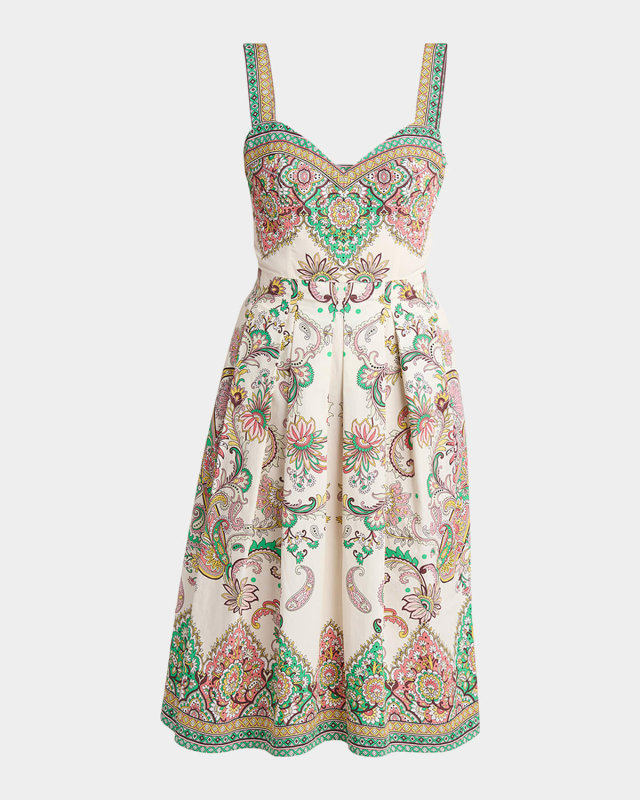 Paisley Cotton Sweetheart Midi Dress